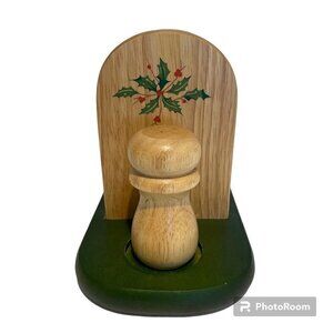 Lenox Wood Napkin, Salt & Pepper Set with Holder Holly Holiday Decor VTG RARE!